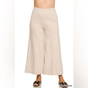 Zenana Sand Beige Plus Heavy Ponte Elastic Waistband Pintuck Pants